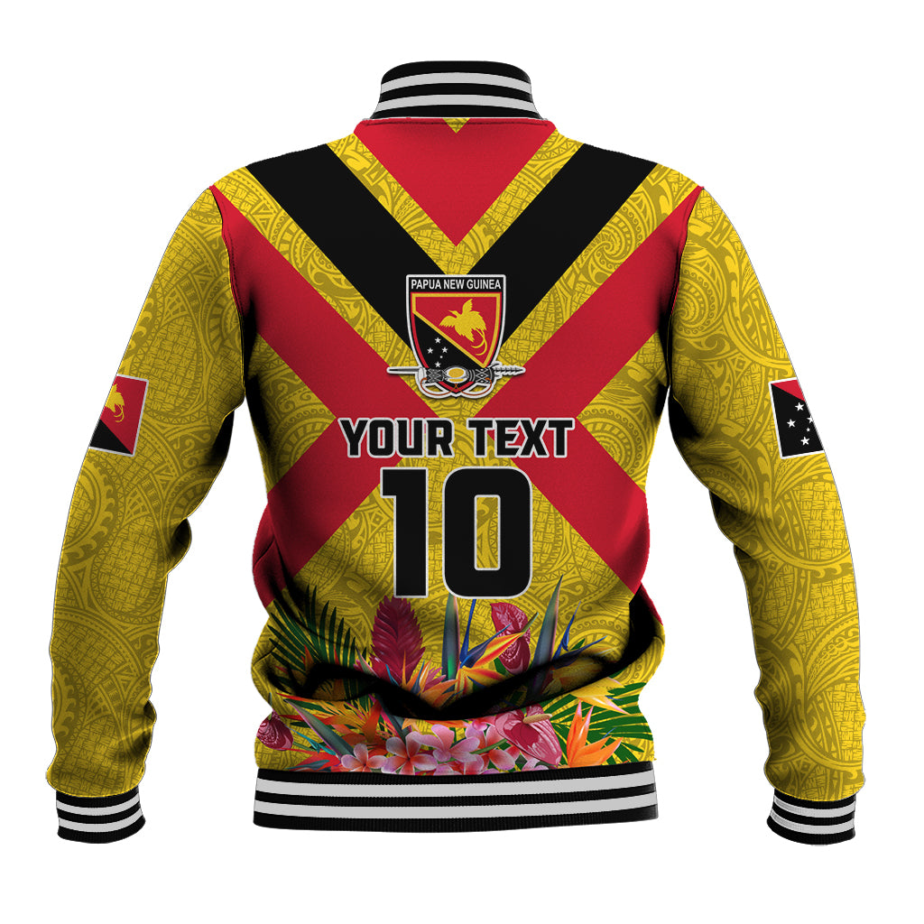 Custom Papua New Guinea Rugby Baseball Jacket Bird of Paradise and Hibiscus Polynesian Pattern Yellow Color LT03 - Polynesian Pride
