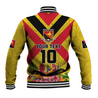 Custom Papua New Guinea Rugby Baseball Jacket Bird of Paradise and Hibiscus Polynesian Pattern Yellow Color LT03 - Polynesian Pride