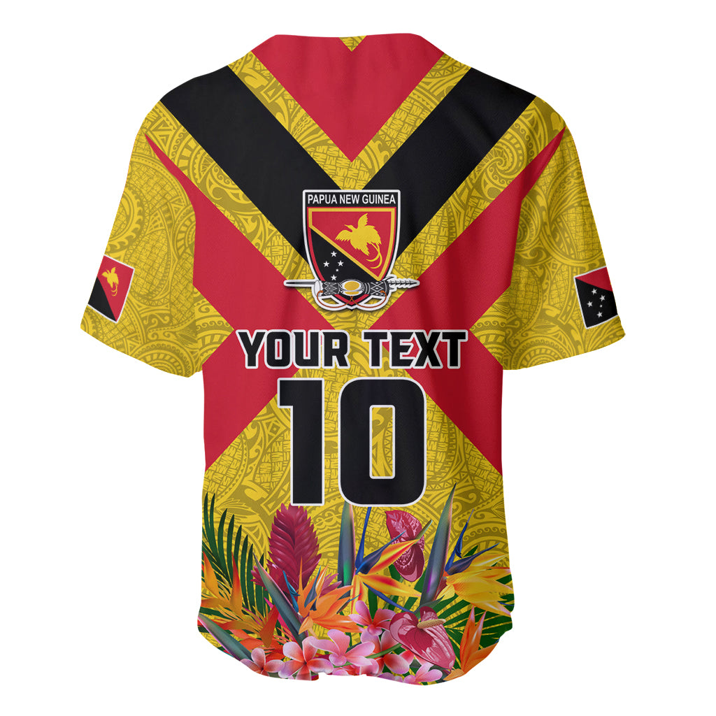 Custom Papua New Guinea Rugby Baseball Jersey Bird of Paradise and Hibiscus Polynesian Pattern Yellow Color LT03