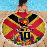Custom Papua New Guinea Rugby Beach Blanket Bird of Paradise and Hibiscus Polynesian Pattern Yellow Color LT03 - Polynesian Pride