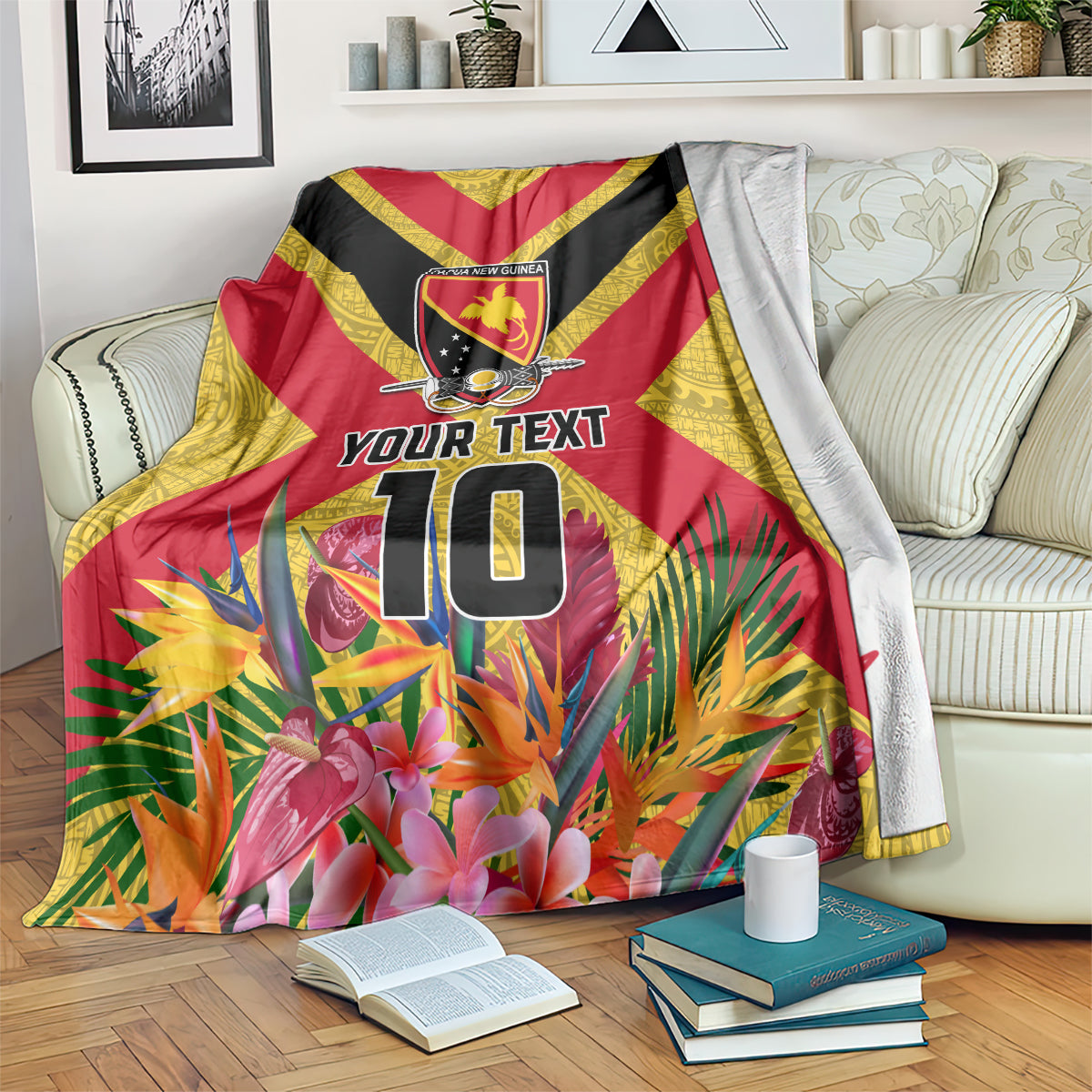 Custom Papua New Guinea Rugby Blanket Bird of Paradise and Hibiscus Polynesian Pattern Yellow Color