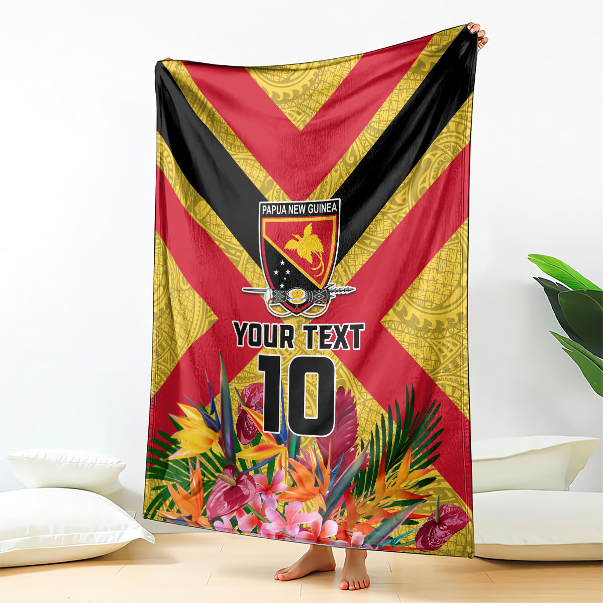Custom Papua New Guinea Rugby Blanket Bird of Paradise and Hibiscus Polynesian Pattern Yellow Color LT03 - Polynesian Pride