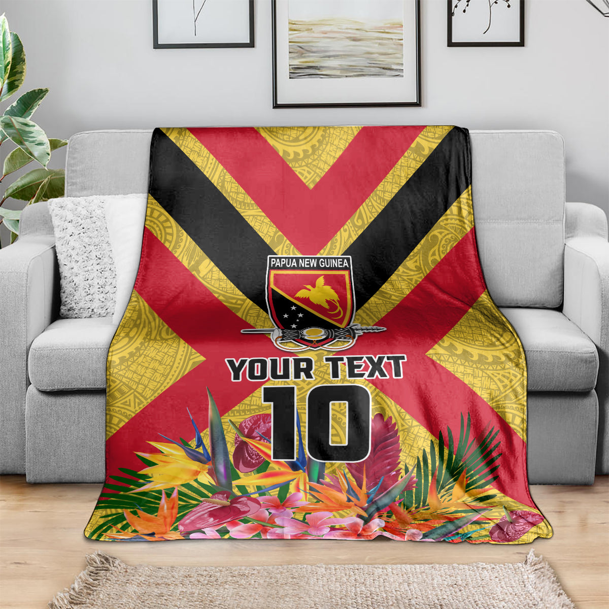 Custom Papua New Guinea Rugby Blanket Bird of Paradise and Hibiscus Polynesian Pattern Yellow Color LT03 - Polynesian Pride