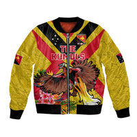 Custom Papua New Guinea Rugby Bomber Jacket Bird of Paradise and Hibiscus Polynesian Pattern Yellow Color LT03 Unisex Yellow - Polynesian Pride