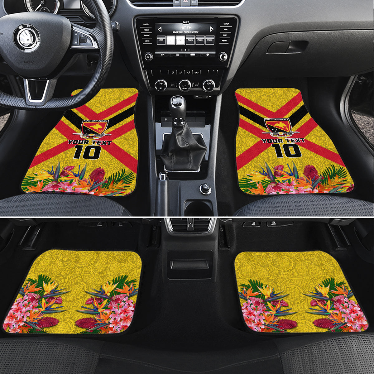 Custom Papua New Guinea Rugby Car Mats Bird of Paradise and Hibiscus Polynesian Pattern Yellow Color LT03 Set 4pcs Yellow - Polynesian Pride