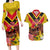 Custom Papua New Guinea Rugby Couples Matching Long Sleeve Bodycon Dress and Hawaiian Shirt Bird of Paradise and Hibiscus Polynesian Pattern Yellow Color LT03