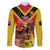 Custom Papua New Guinea Rugby Family Matching Off The Shoulder Long Sleeve Dress and Hawaiian Shirt Bird of Paradise and Hibiscus Polynesian Pattern Yellow Color LT03