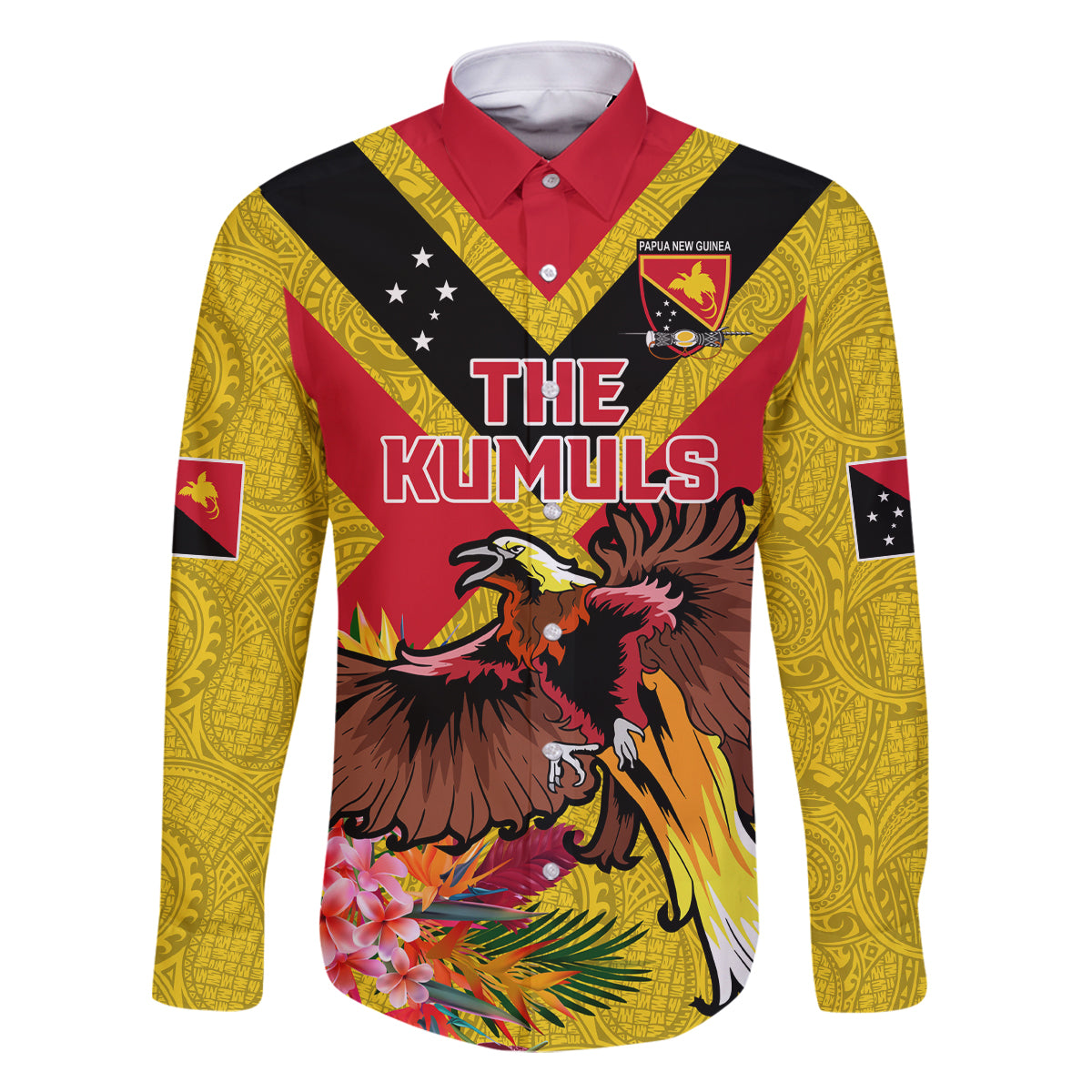 Custom Papua New Guinea Rugby Family Matching Off Shoulder Short Dress and Hawaiian Shirt Bird of Paradise and Hibiscus Polynesian Pattern Yellow Color LT03