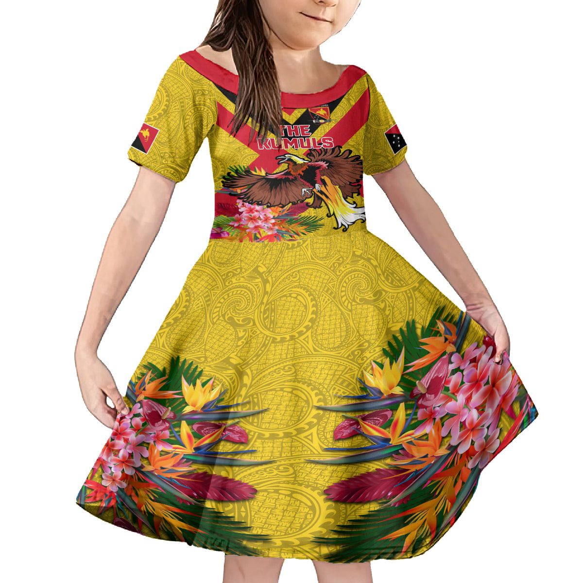 Custom Papua New Guinea Rugby Family Matching Summer Maxi Dress and Hawaiian Shirt Bird of Paradise and Hibiscus Polynesian Pattern Yellow Color LT03 Daughter's Dress Yellow - Polynesian Pride