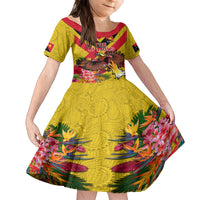 Custom Papua New Guinea Rugby Family Matching Summer Maxi Dress and Hawaiian Shirt Bird of Paradise and Hibiscus Polynesian Pattern Yellow Color LT03 Daughter's Dress Yellow - Polynesian Pride
