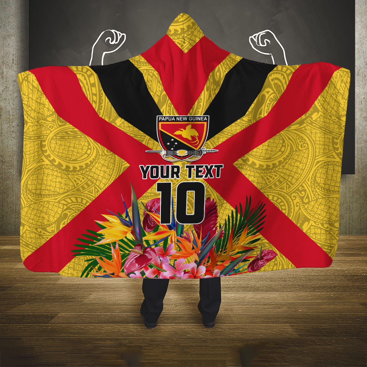 Custom Papua New Guinea Rugby Hooded Blanket Bird of Paradise and Hibiscus Polynesian Pattern Yellow Color LT03 One Size Yellow - Polynesian Pride