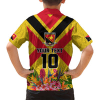 Custom Papua New Guinea Rugby Kid Hawaiian Shirt Bird of Paradise and Hibiscus Polynesian Pattern Yellow Color LT03