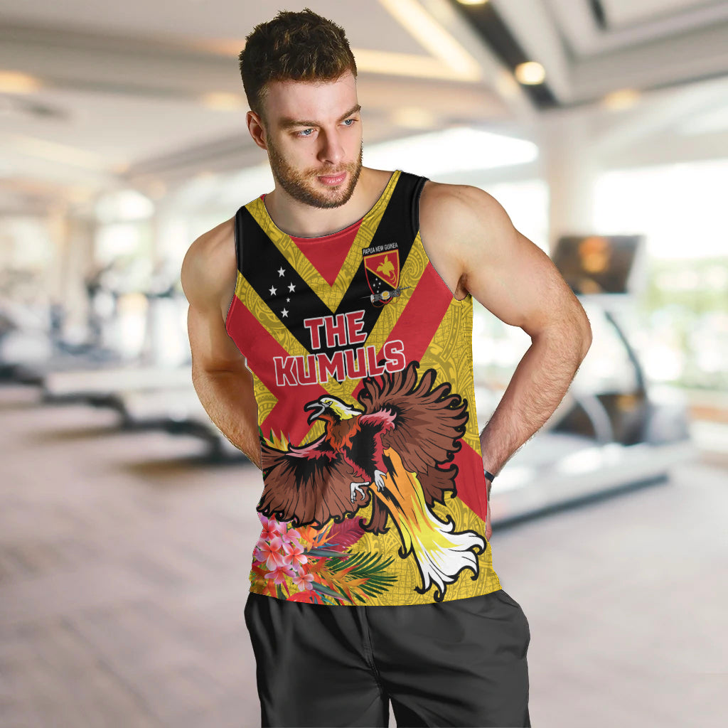 Custom Papua New Guinea Rugby Men Tank Top Bird of Paradise and Hibiscus Polynesian Pattern Yellow Color LT03