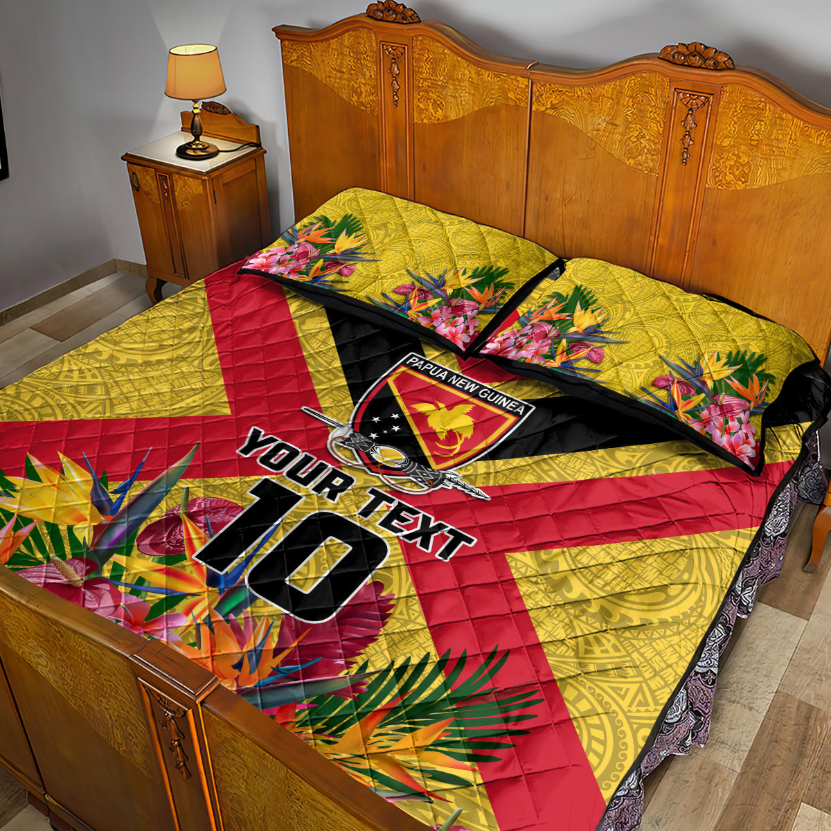 Custom Papua New Guinea Rugby Quilt Bed Set Bird of Paradise and Hibiscus Polynesian Pattern Yellow Color LT03 - Polynesian Pride