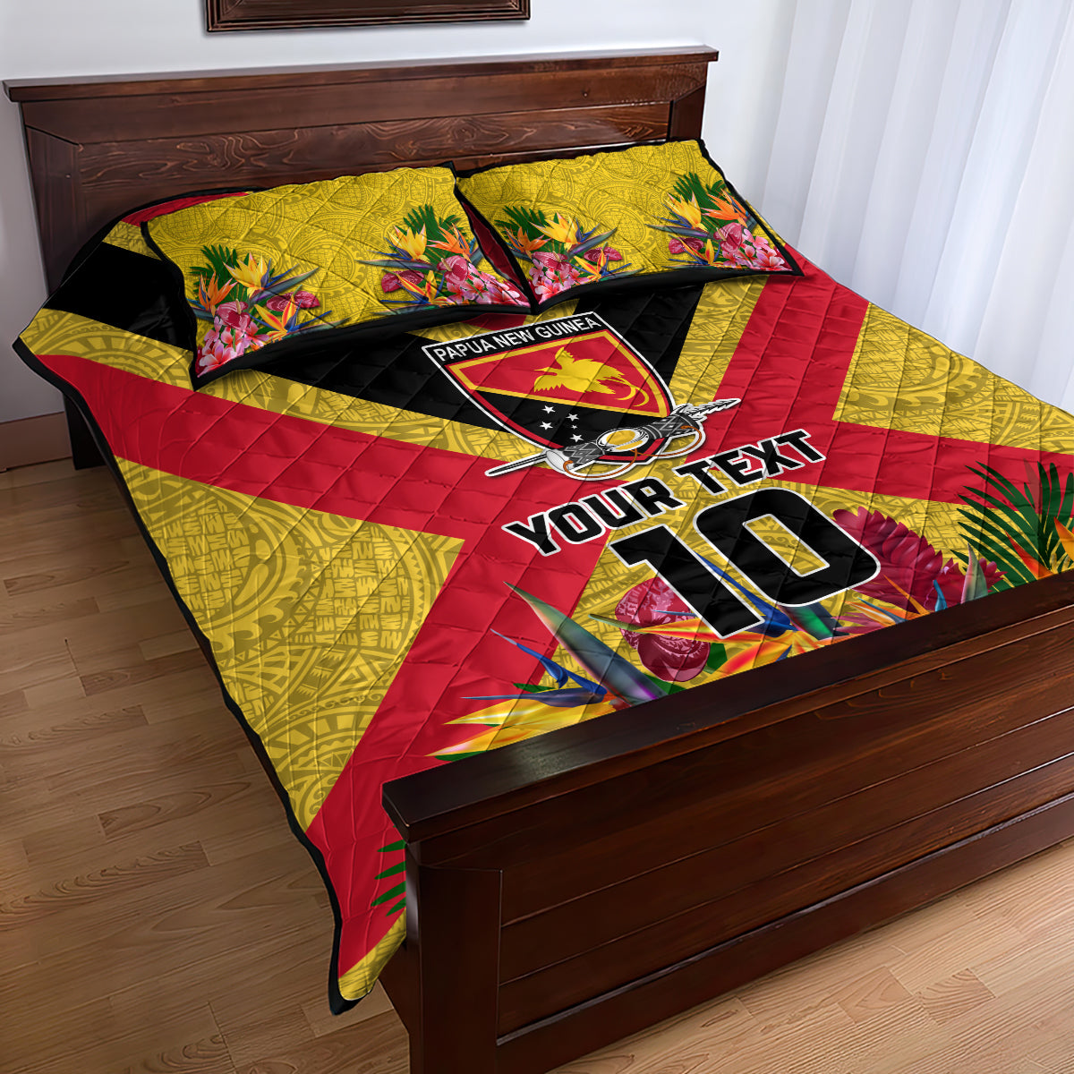 Custom Papua New Guinea Rugby Quilt Bed Set Bird of Paradise and Hibiscus Polynesian Pattern Yellow Color LT03 - Polynesian Pride