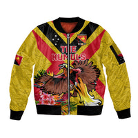 Custom Papua New Guinea Rugby Sleeve Zip Bomber Jacket Bird of Paradise and Hibiscus Polynesian Pattern Yellow Color LT03 Unisex Yellow - Polynesian Pride