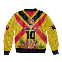 Custom Papua New Guinea Rugby Sleeve Zip Bomber Jacket Bird of Paradise and Hibiscus Polynesian Pattern Yellow Color LT03 - Polynesian Pride