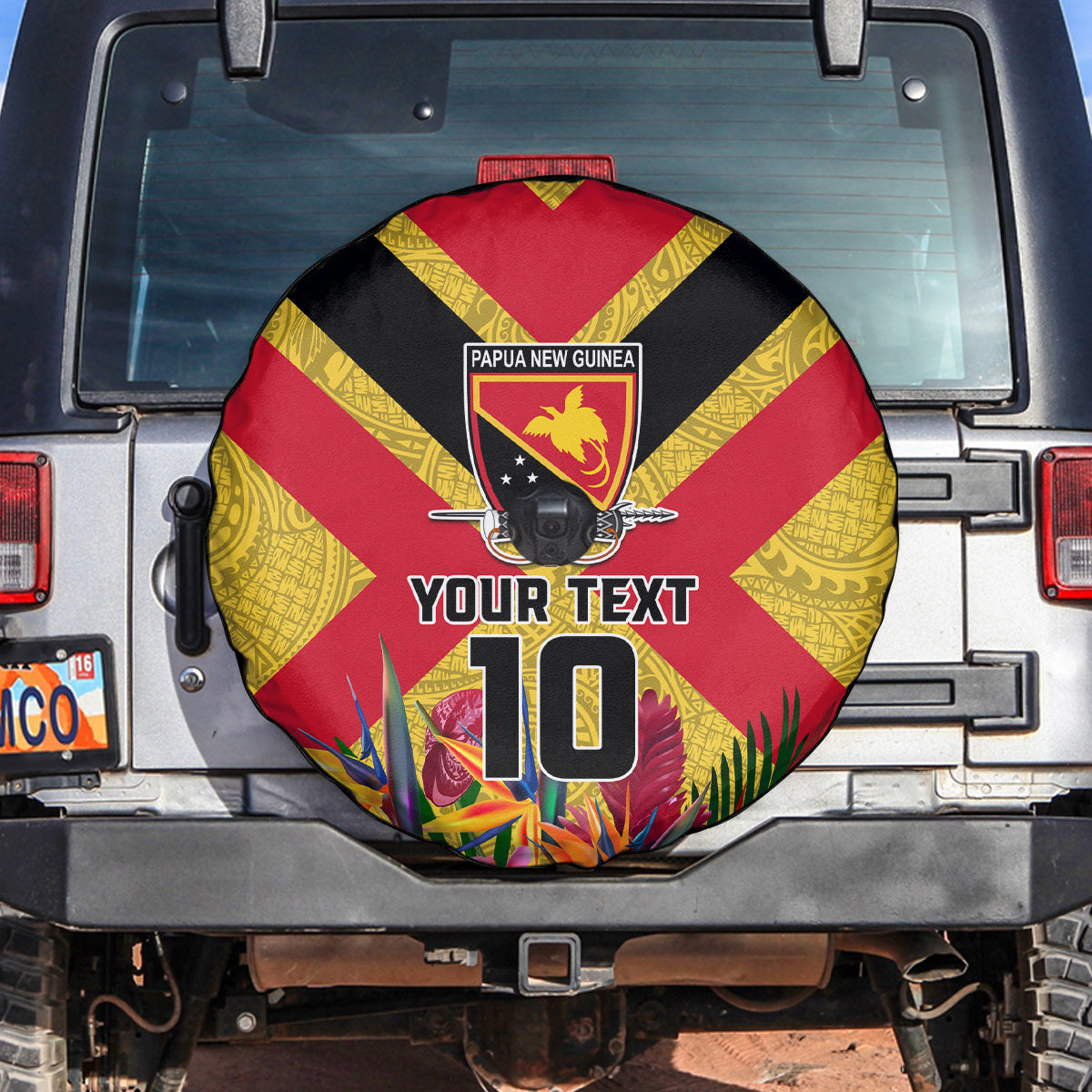 Custom Papua New Guinea Rugby Spare Tire Cover Bird of Paradise and Hibiscus Polynesian Pattern Yellow Color LT03 Yellow - Polynesian Pride