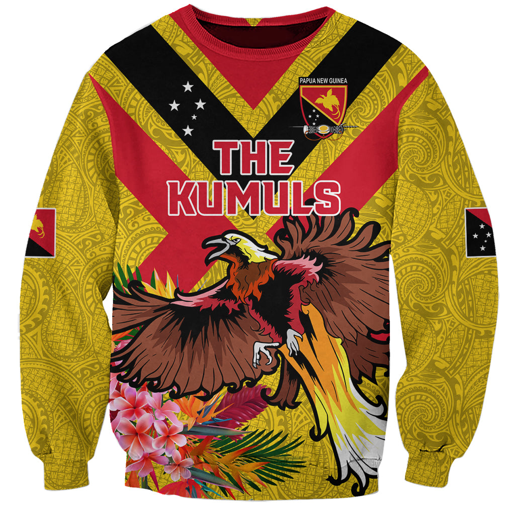 Custom Papua New Guinea Rugby Sweatshirt Bird of Paradise and Hibiscus Polynesian Pattern Yellow Color LT03 Unisex Yellow - Polynesian Pride