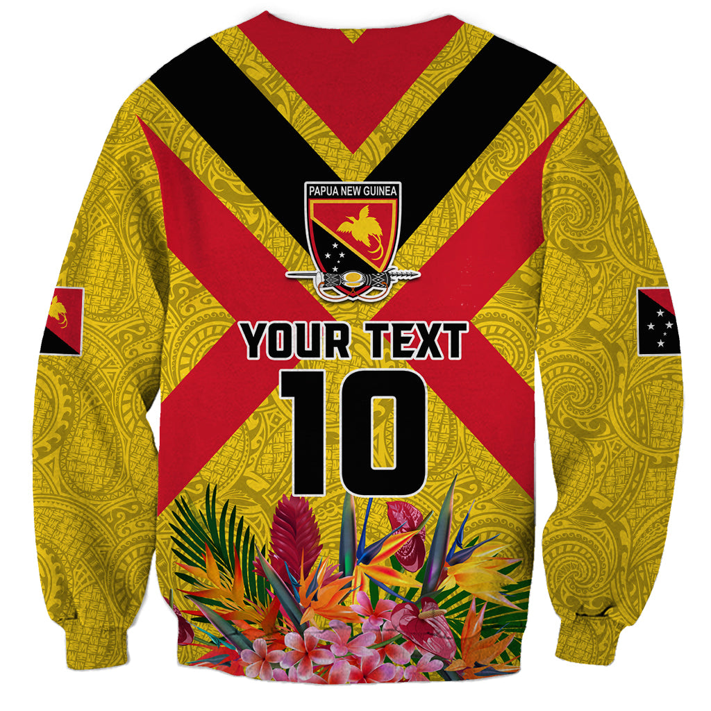 Custom Papua New Guinea Rugby Sweatshirt Bird of Paradise and Hibiscus Polynesian Pattern Yellow Color LT03 - Polynesian Pride
