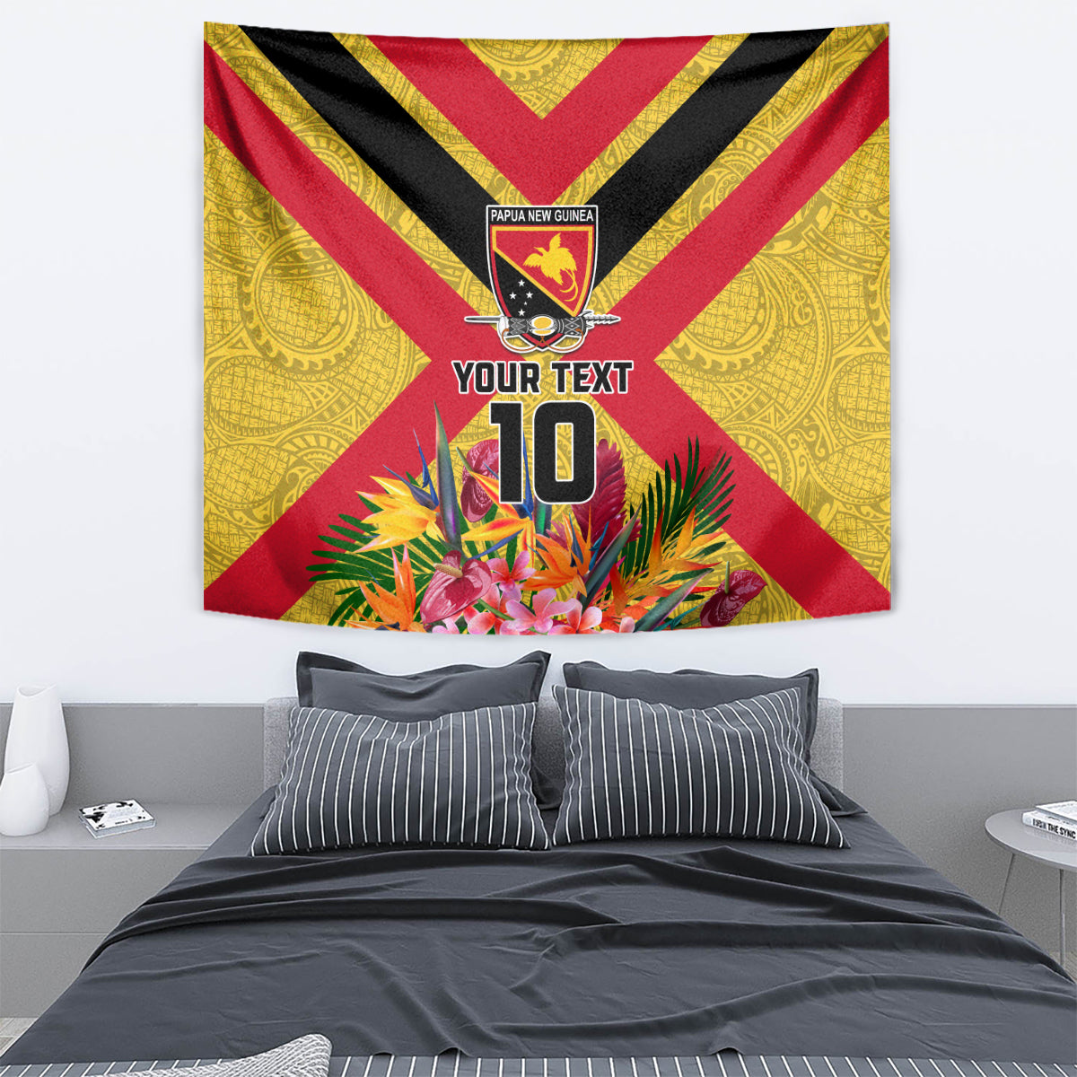 Custom Papua New Guinea Rugby Tapestry Bird of Paradise and Hibiscus Polynesian Pattern Yellow Color LT03 - Polynesian Pride