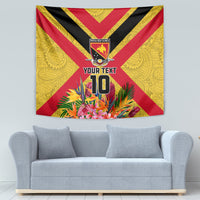 Custom Papua New Guinea Rugby Tapestry Bird of Paradise and Hibiscus Polynesian Pattern Yellow Color LT03 - Polynesian Pride