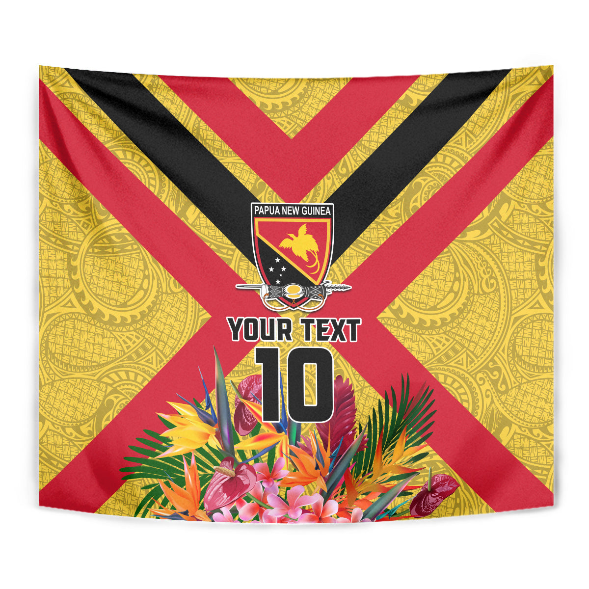 Custom Papua New Guinea Rugby Tapestry Bird of Paradise and Hibiscus Polynesian Pattern Yellow Color LT03 - Polynesian Pride
