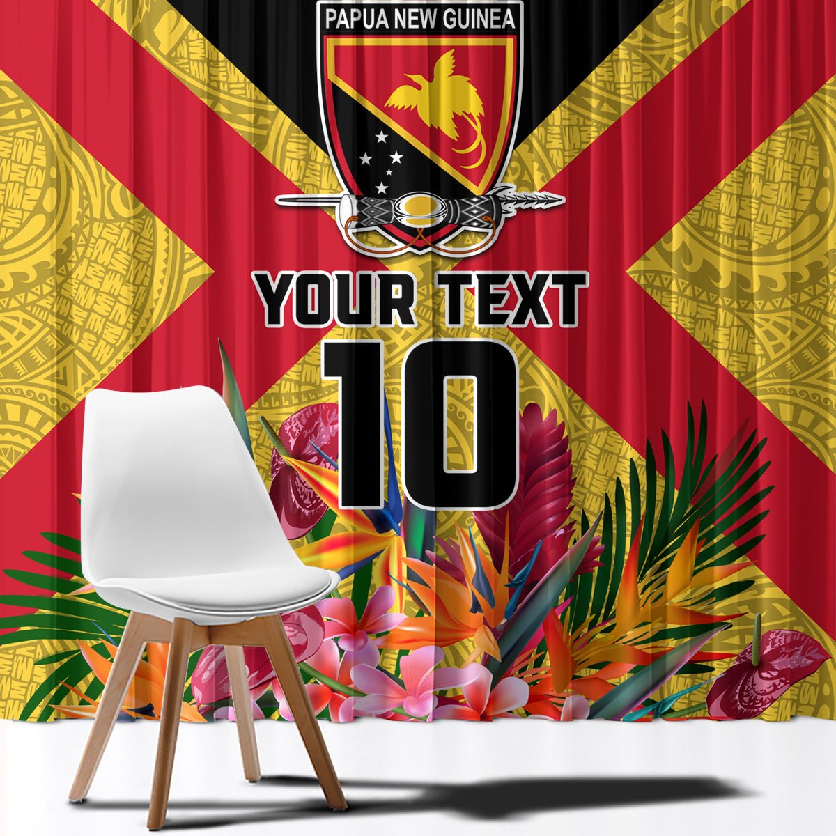 Custom Papua New Guinea Rugby Window Curtain Bird of Paradise and Hibiscus Polynesian Pattern Yellow Color LT03 - Polynesian Pride