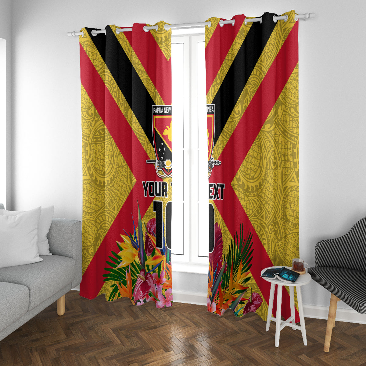 Custom Papua New Guinea Rugby Window Curtain Bird of Paradise and Hibiscus Polynesian Pattern Yellow Color LT03 With Grommets Yellow - Polynesian Pride