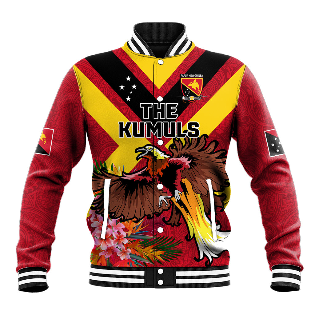 Custom Papua New Guinea Rugby Baseball Jacket Bird of Paradise and Hibiscus Polynesian Pattern Red Color LT03 Unisex Red - Polynesian Pride