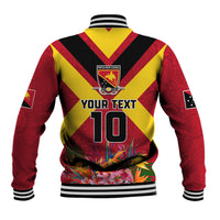 Custom Papua New Guinea Rugby Baseball Jacket Bird of Paradise and Hibiscus Polynesian Pattern Red Color LT03 - Polynesian Pride