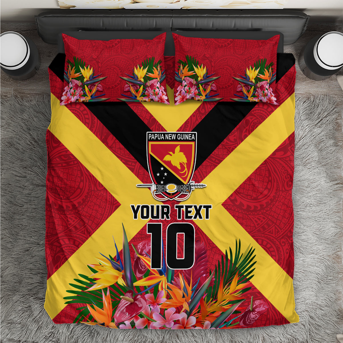 Custom Papua New Guinea Rugby Bedding Set Bird of Paradise and Hibiscus Polynesian Pattern Red Color LT03 Red - Polynesian Pride