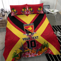 Custom Papua New Guinea Rugby Bedding Set Bird of Paradise and Hibiscus Polynesian Pattern Red Color