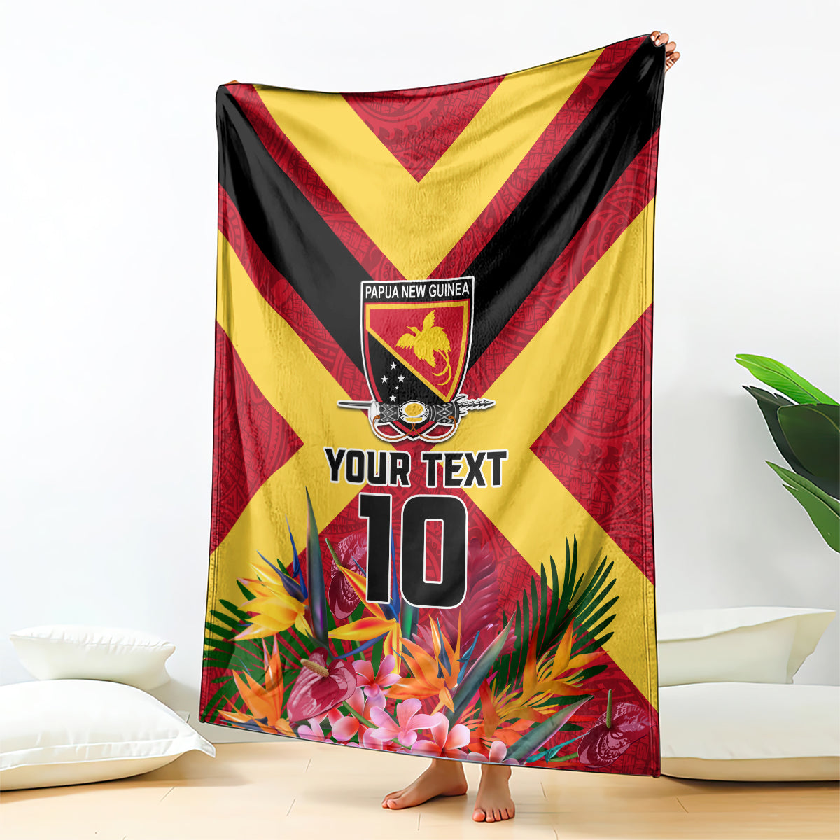 Custom Papua New Guinea Rugby Blanket Bird of Paradise and Hibiscus Polynesian Pattern Red Color LT03 - Polynesian Pride