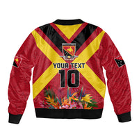Custom Papua New Guinea Rugby Bomber Jacket Bird of Paradise and Hibiscus Polynesian Pattern Red Color LT03 - Polynesian Pride