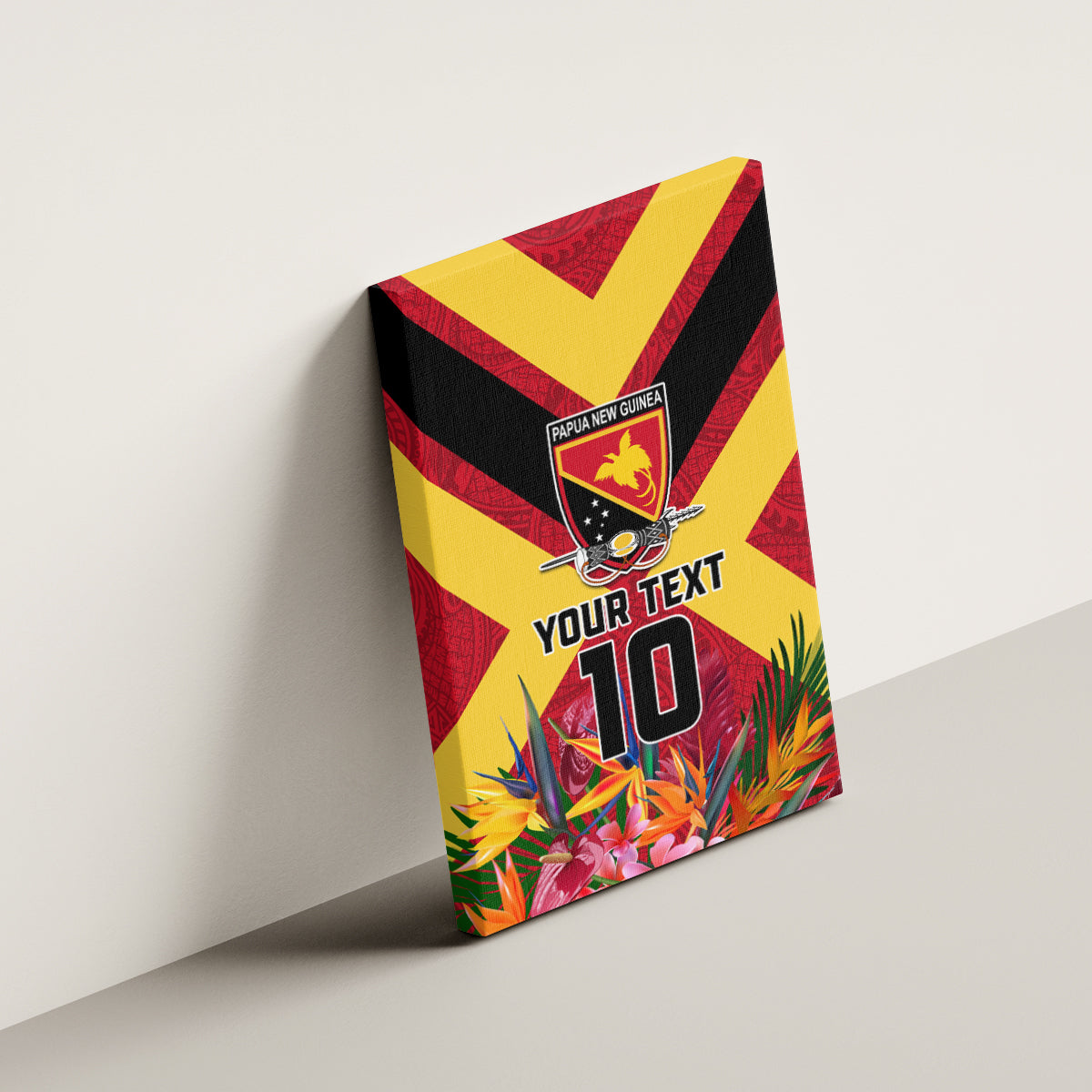 Custom Papua New Guinea Rugby Canvas Wall Art Bird of Paradise and Hibiscus Polynesian Pattern Red Color LT03 - Polynesian Pride