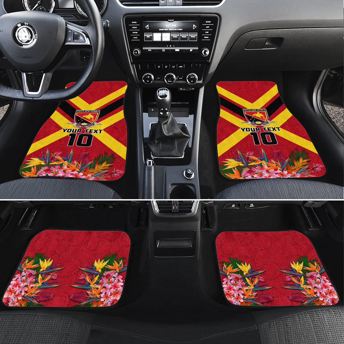 Custom Papua New Guinea Rugby Car Mats Bird of Paradise and Hibiscus Polynesian Pattern Red Color LT03 Set 4pcs Red - Polynesian Pride