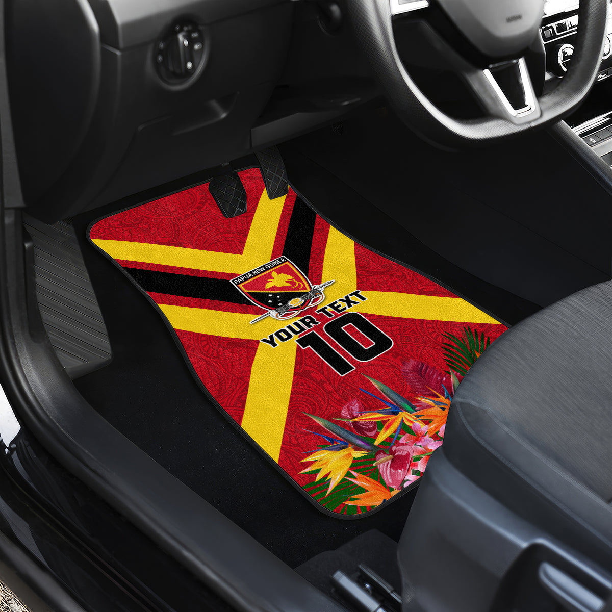 Custom Papua New Guinea Rugby Car Mats Bird of Paradise and Hibiscus Polynesian Pattern Red Color LT03 - Polynesian Pride