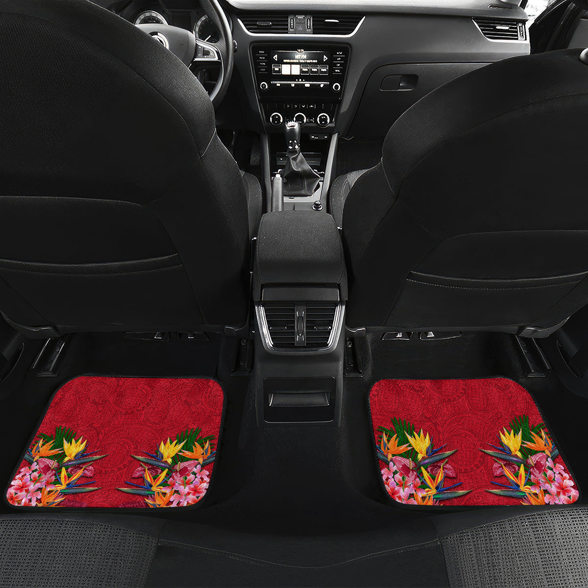 Custom Papua New Guinea Rugby Car Mats Bird of Paradise and Hibiscus Polynesian Pattern Red Color LT03 Set 2pcs - Back Red - Polynesian Pride