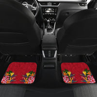 Custom Papua New Guinea Rugby Car Mats Bird of Paradise and Hibiscus Polynesian Pattern Red Color LT03 Set 2pcs - Back Red - Polynesian Pride