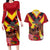 Custom Papua New Guinea Rugby Couples Matching Long Sleeve Bodycon Dress and Hawaiian Shirt Bird of Paradise and Hibiscus Polynesian Pattern Red Color LT03