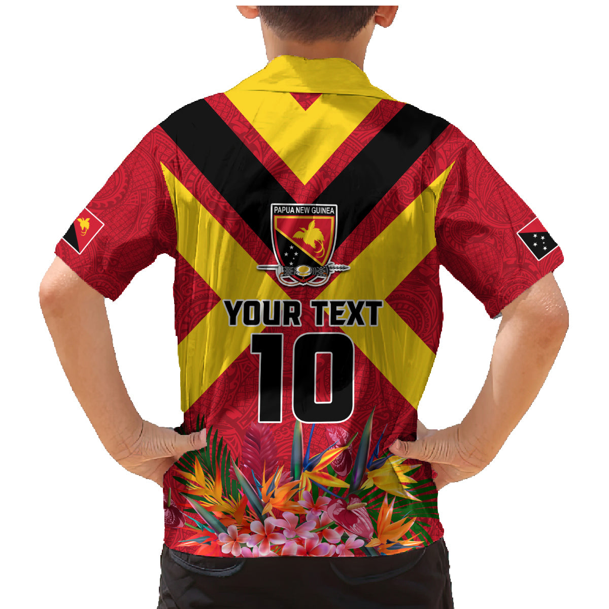 Custom Papua New Guinea Rugby Family Matching Mermaid Dress and Hawaiian Shirt Bird of Paradise and Hibiscus Polynesian Pattern Red Color LT03