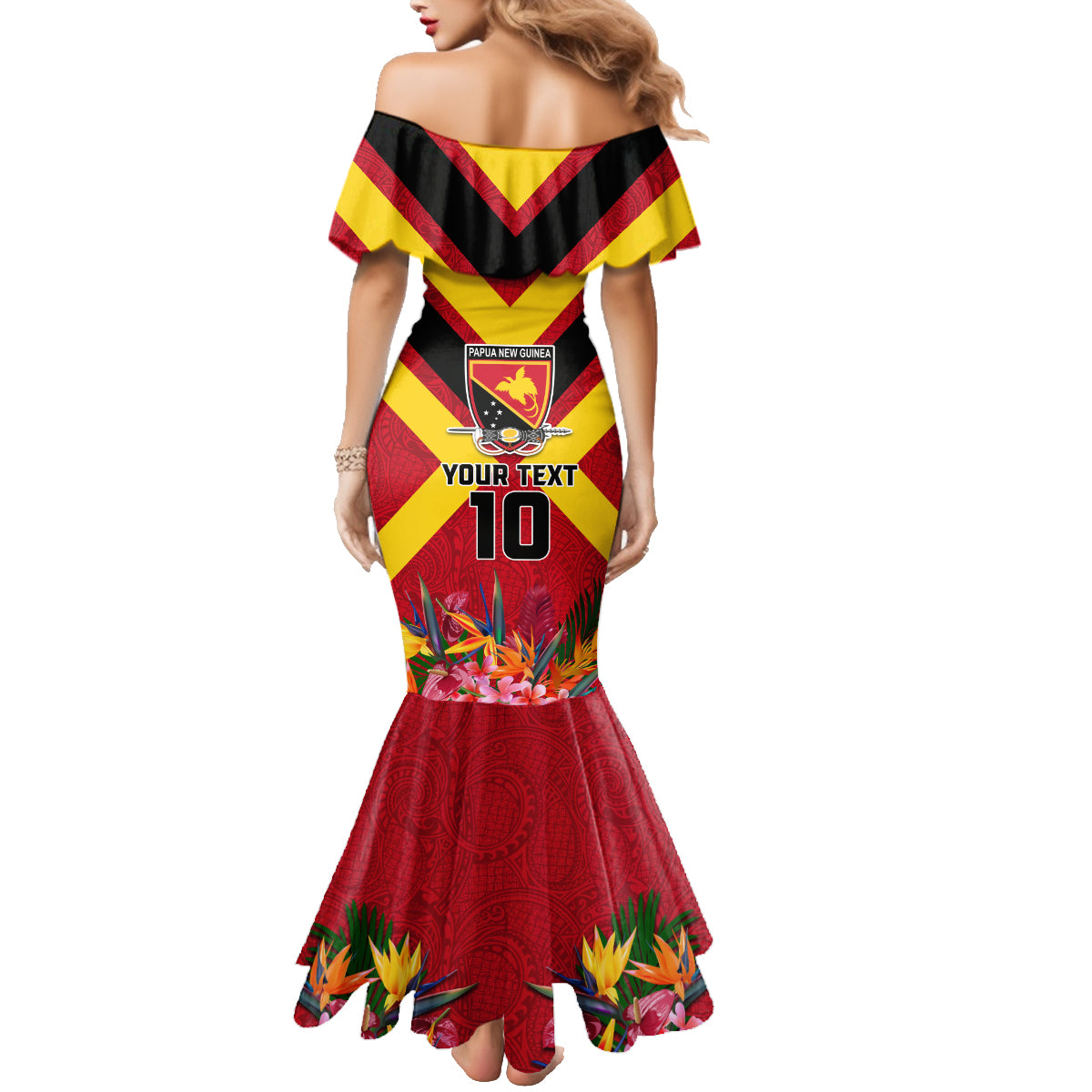 Custom Papua New Guinea Rugby Family Matching Mermaid Dress and Hawaiian Shirt Bird of Paradise and Hibiscus Polynesian Pattern Red Color LT03