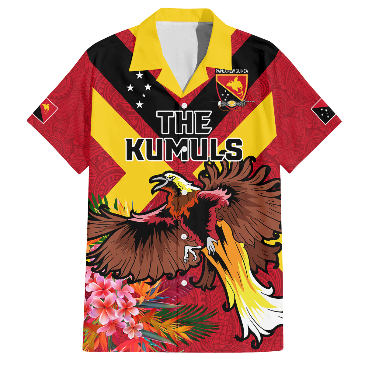 Custom Papua New Guinea Rugby Family Matching Off Shoulder Maxi Dress and Hawaiian Shirt Bird of Paradise and Hibiscus Polynesian Pattern Red Color LT03