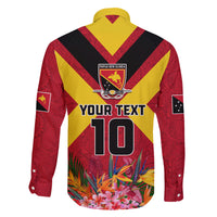 Custom Papua New Guinea Rugby Family Matching Off Shoulder Maxi Dress and Hawaiian Shirt Bird of Paradise and Hibiscus Polynesian Pattern Red Color LT03