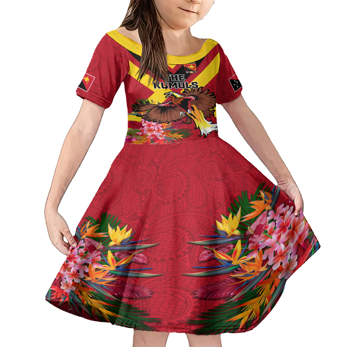 Custom Papua New Guinea Rugby Family Matching Summer Maxi Dress and Hawaiian Shirt Bird of Paradise and Hibiscus Polynesian Pattern Red Color LT03