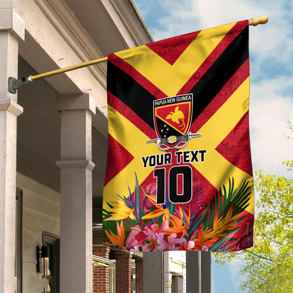 Custom Papua New Guinea Rugby Garden Flag Bird of Paradise and Hibiscus Polynesian Pattern Red Color LT03 House Flag Red - Polynesian Pride