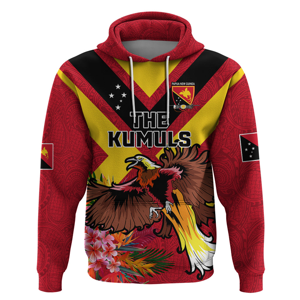 Custom Papua New Guinea Rugby Hoodie Bird of Paradise and Hibiscus Polynesian Pattern Red Color LT03 Pullover Hoodie Red - Polynesian Pride