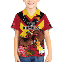 Custom Papua New Guinea Rugby Kid Hawaiian Shirt Bird of Paradise and Hibiscus Polynesian Pattern Red Color LT03 Kid Red - Polynesian Pride