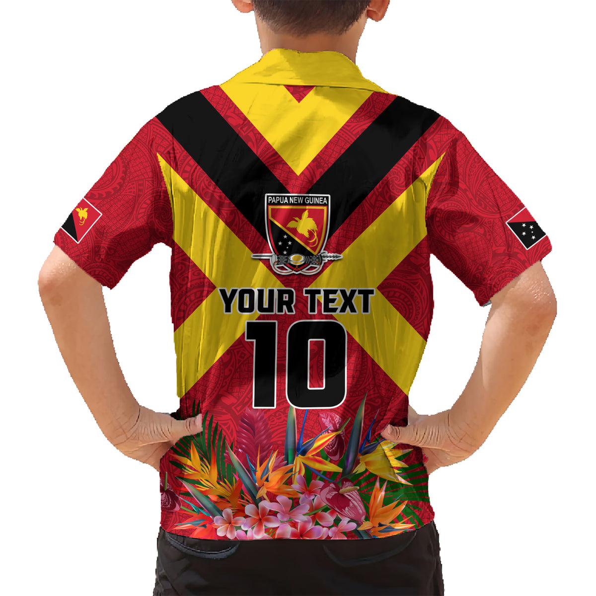 Custom Papua New Guinea Rugby Kid Hawaiian Shirt Bird of Paradise and Hibiscus Polynesian Pattern Red Color LT03 - Polynesian Pride